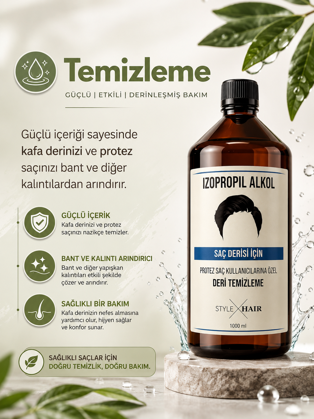 Style Hair Protez Saç Deri Temizleme %99.9 Saf (3 Adet)